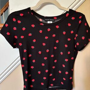 Black Strawberry Print Top